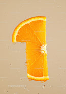 Fresh orange slice shaped as number one in water