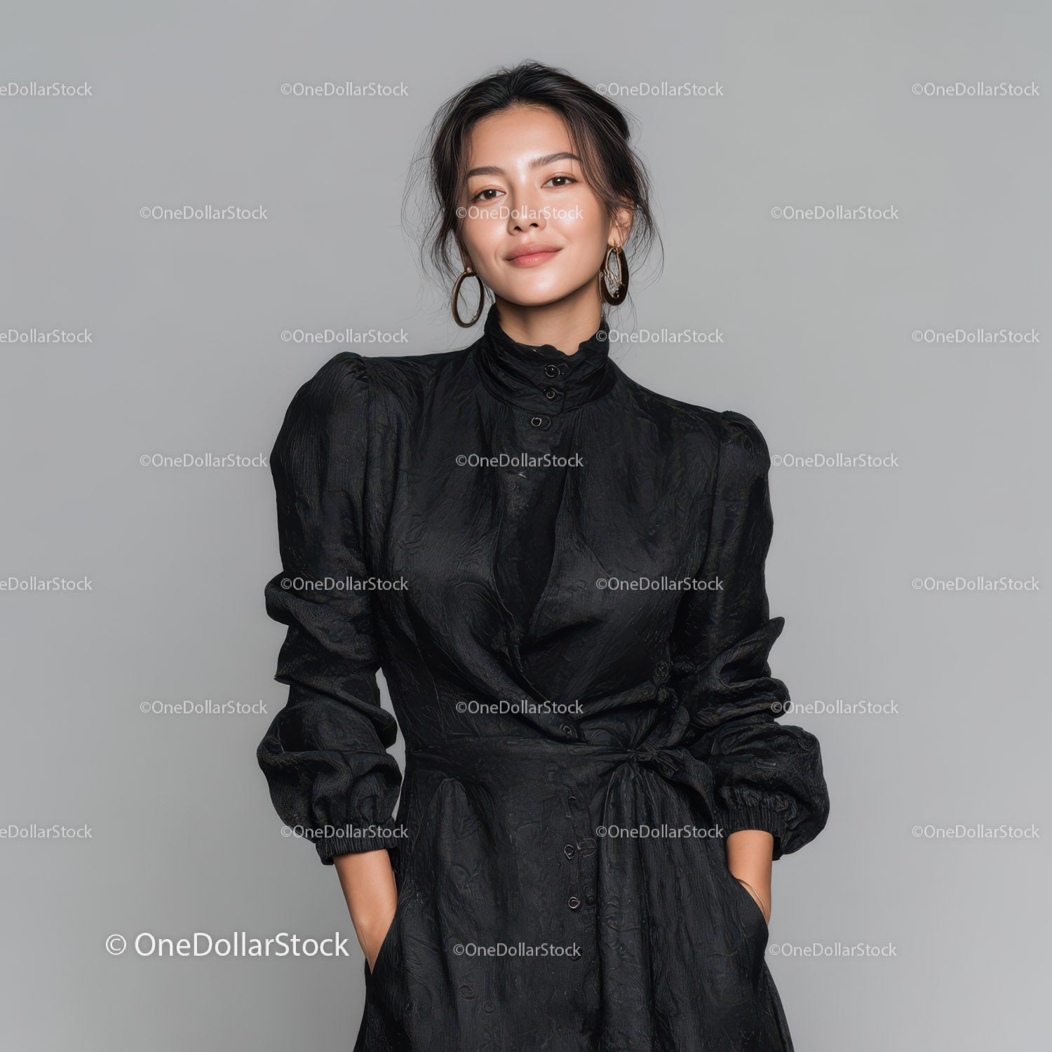 Elegant Woman in Black Dress with Stylish Accessories