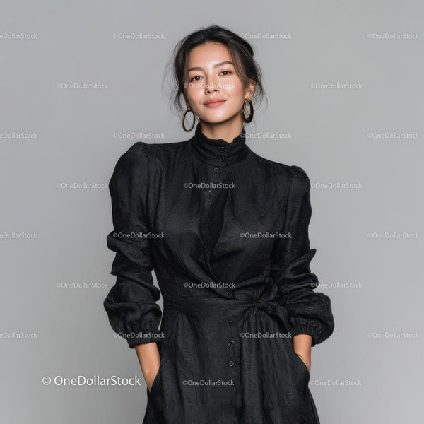 Elegant Woman in Black Dress with Stylish Accessories