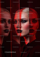 Futuristic Female Portrait with Red Lighting and Dark Makeup Stock Photo Bundle preview 24