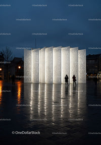 Modern Artistic Light Sculpture in Urban Night Setting