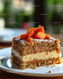 Apricot Cheesecake with Crumbly Biscuit Base and Fresh Fruit