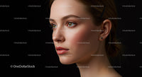 Elegant Portrait of a Woman with Flawless Skin and Stylish Hairpin