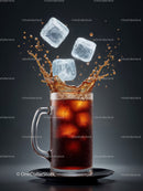 Refreshing Cola Splash with Ice Cubes in Glass Mug