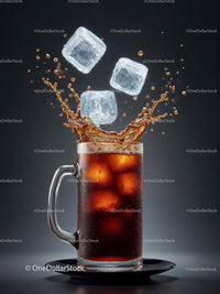 Refreshing Cola Splash with Ice Cubes in Glass Mug