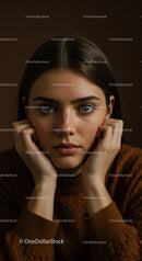 Close-Up Portrait of a Young Woman with Intense Expression and Stylish Appearance