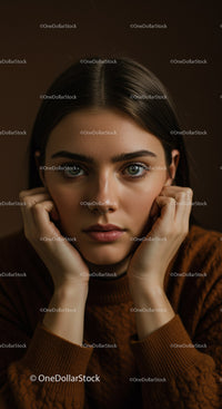 Close-Up Portrait of a Young Woman with Intense Expression and Stylish Appearance