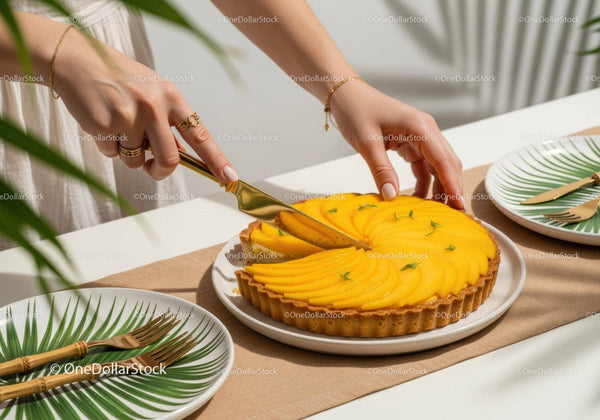 Mango Peach Fruit Tart with Golden Pastry and Fresh Fruit Garnish