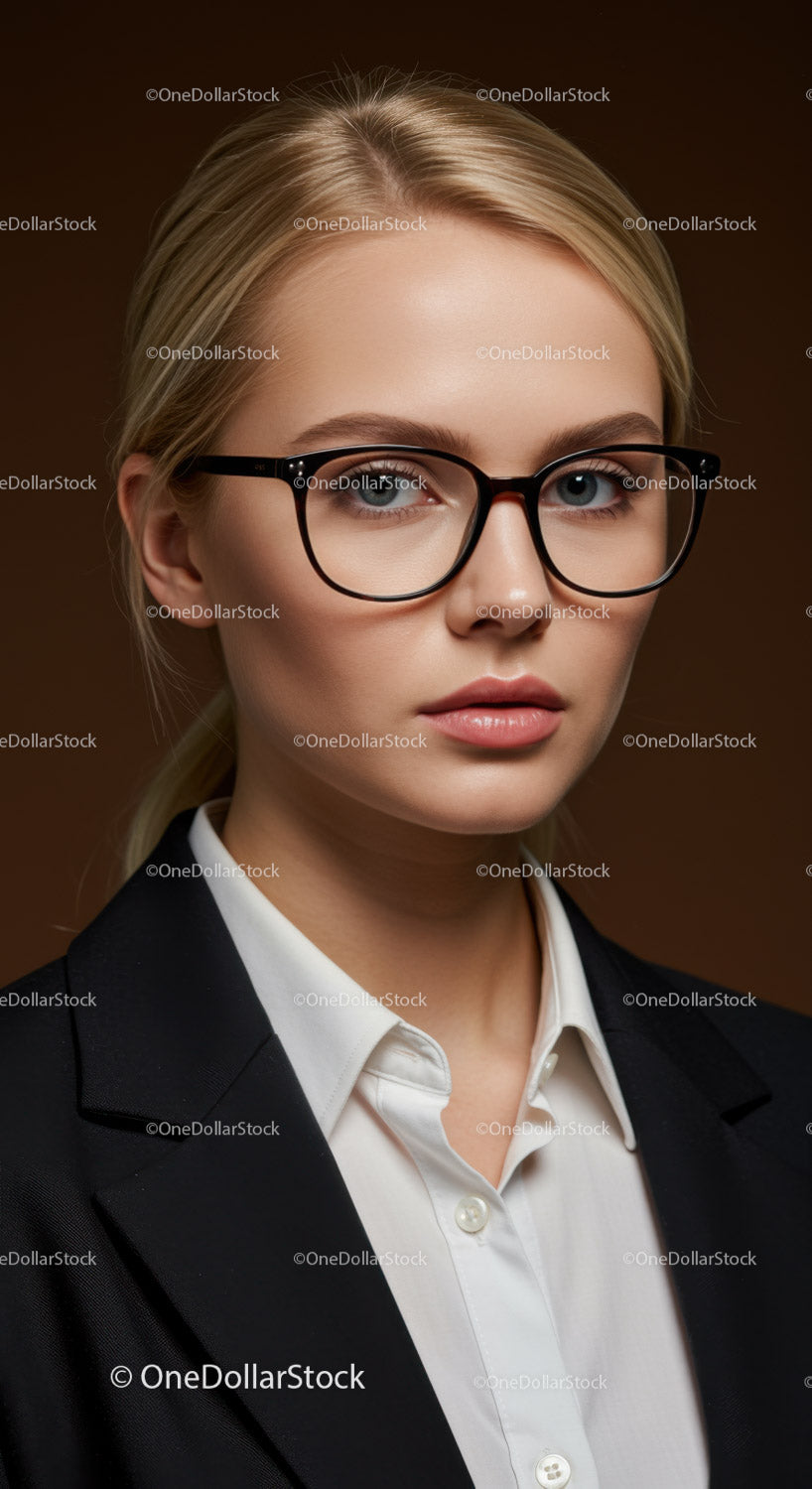 Elegant Business Woman with Black Glasses in Professional Portrait