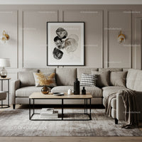 Elegant Modern Living Room with Beige Sofa and Abstract Wall Art