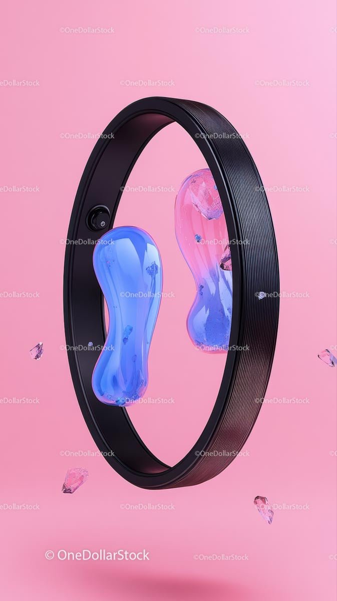 Sleek Black Smart Speaker with Blue and Pink Jelly Models