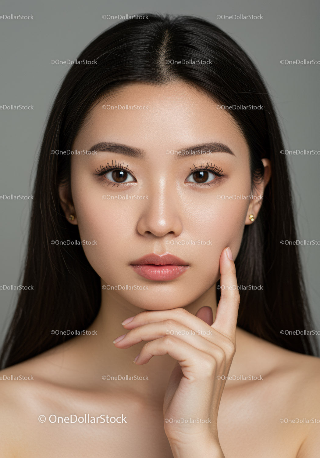 Portrait of a Young Woman with Flawless Skin and Brown Eyes