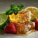 Fresh Honeycomb with Strawberries and Lime Garnish