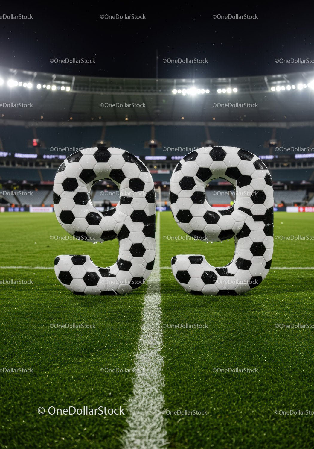Nadmuchiwane numery w kształcie piłki nożnej na boisku stadionowym