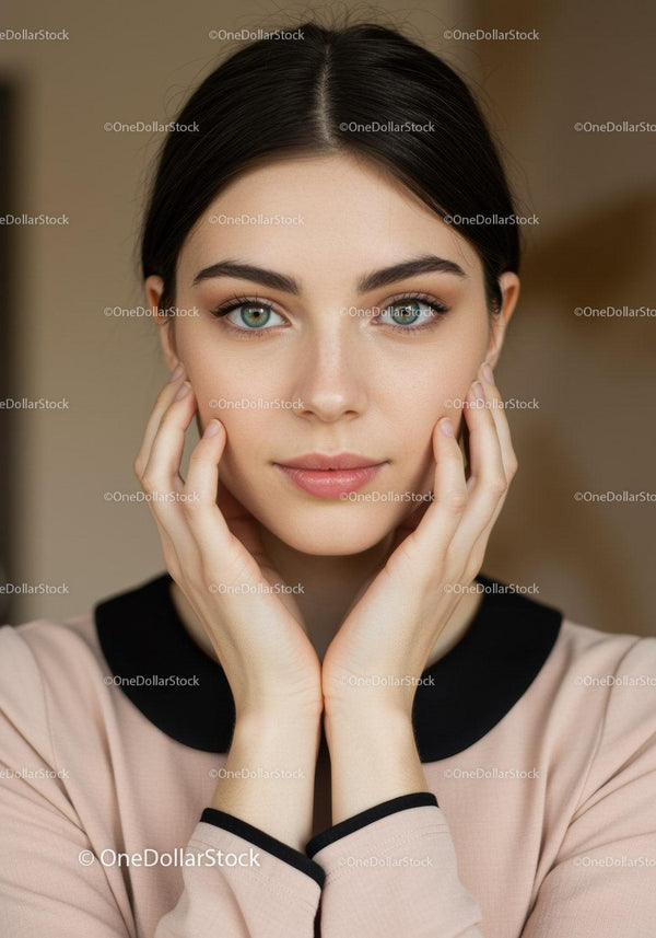 Close-up Portrait of Young Woman with Blue Eyes and Smooth Skin