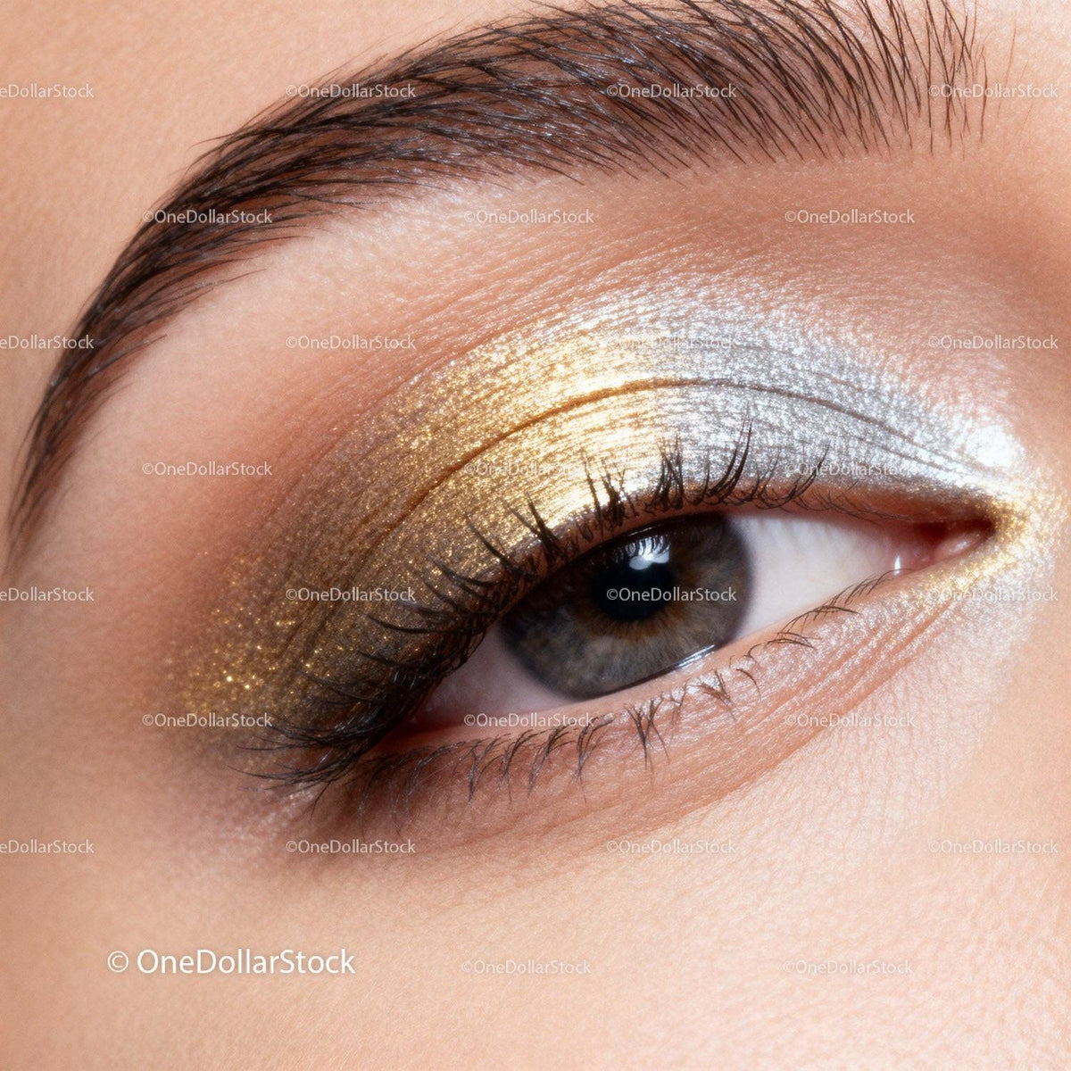 Close-up of Eye with Metallic Gold and Silver Eyeshadow
