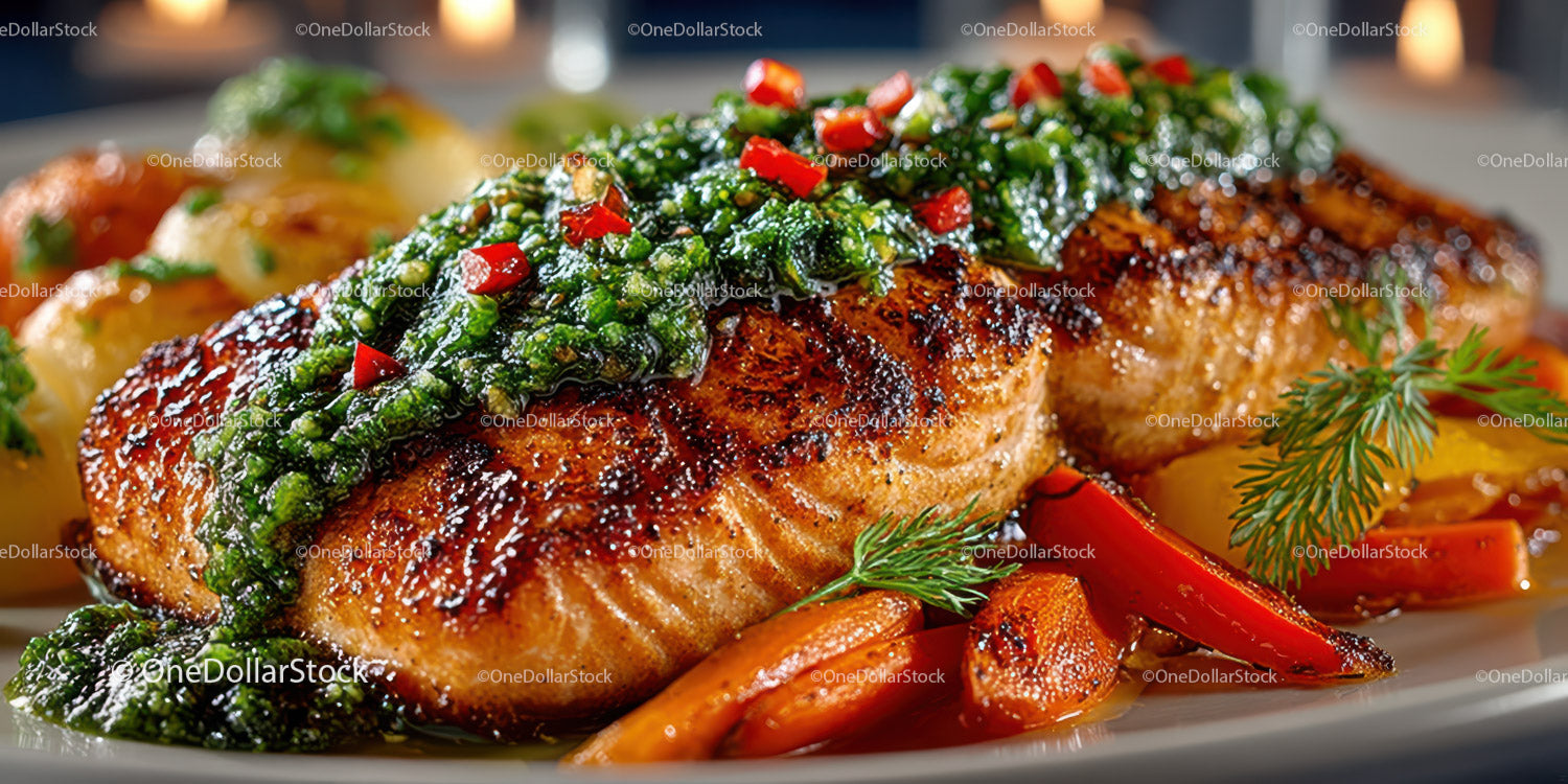 Gourmet Grilled Salmon with Roasted Vegetables and Fresh Herbs
