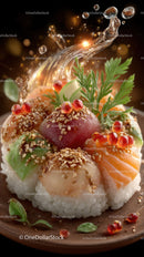 Fresh Sushi with Salmon Tuna and Avocado on Wooden Plate
