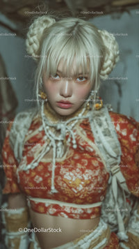 Unique Hairstyle and Modern Fashion Portrait of Young Woman