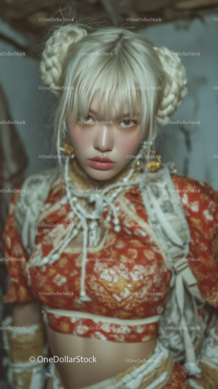 Unique Hairstyle and Modern Fashion Portrait of Young Woman