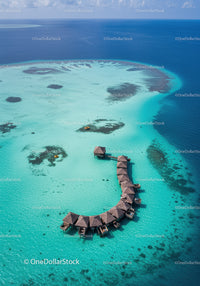 Overwater Bungalows in Turquoise Lagoon Surrounded by Coral Reefs