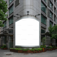 Blank urban billboard on modern building corner