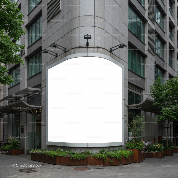 Blank urban billboard on modern building corner JPG Mockup Image
