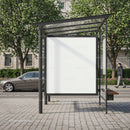 Modern bus stop shelter with blank advertising board
