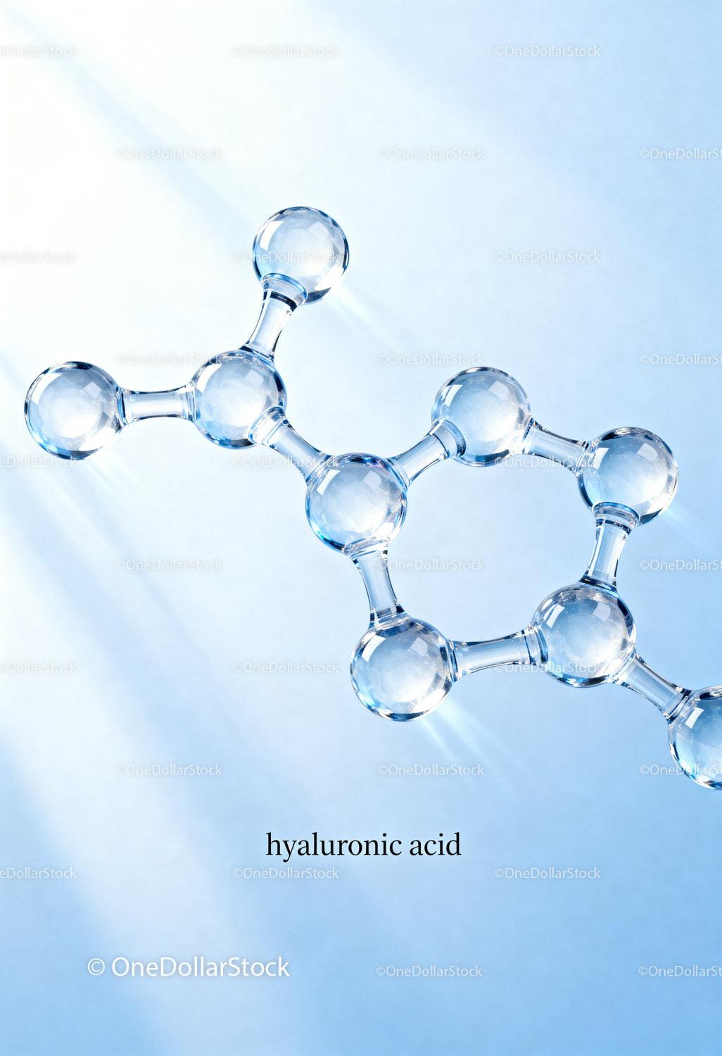 Close-up of hyaluronic acid molecular structure in light
