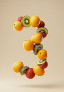 Number Three Composed of Fresh Mixed Fruits