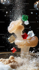 Falling Sugar Cubes and Powdered Sugar Explosion Artistic Food Photo