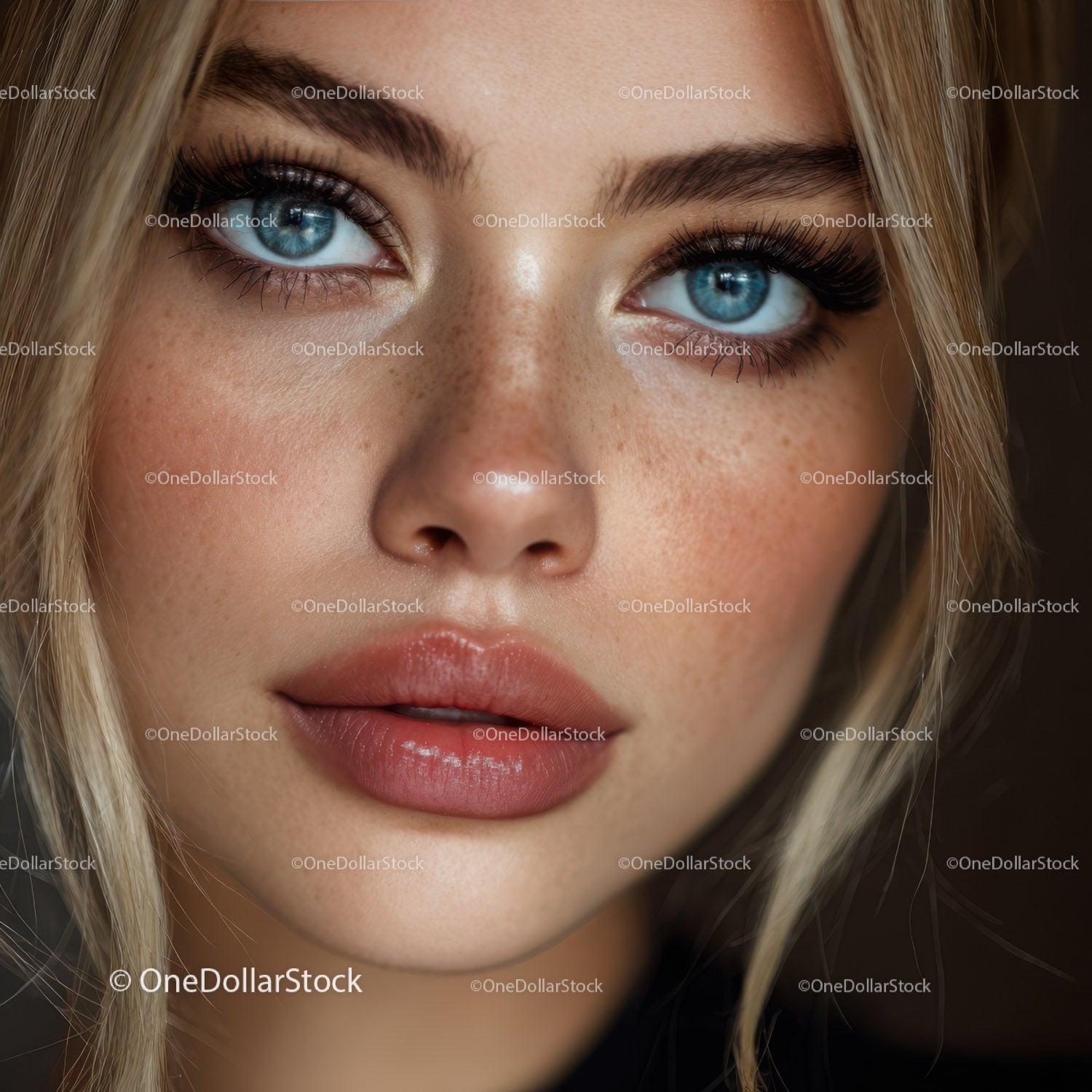 Close Up Portrait of a Woman with Blue Eyes and Natural Makeup