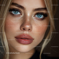 Close Up Portrait of a Woman with Blue Eyes and Natural Makeup