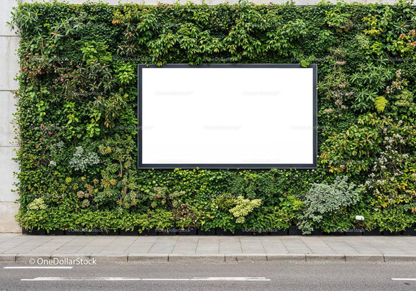 Modern Green Wall with Large Blank Outdoor Display JPG Mockup Image