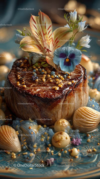 Elegant Caramel Glazed Dessert Cake with Edible Flowers