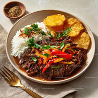 Savory Asian Dish with Rice, Vegetables, and Grilled Plantains