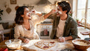 Couple Playfully Baking Heart Shaped Cookies Together