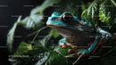 Vivid Blue Dart Frog Resting on Leaf in Tropical Rainforest