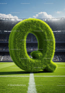 Green Grass Letter Q on Soccer Field in Stadium