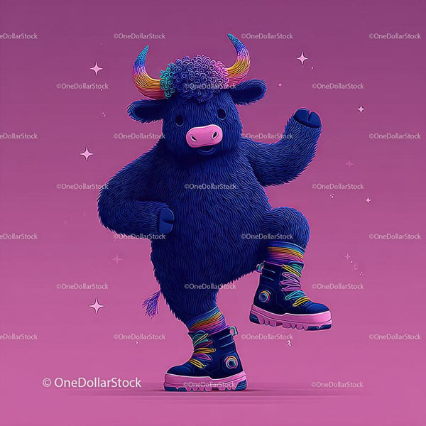 Colorful Horned Bull Wearing Rainbow Boots