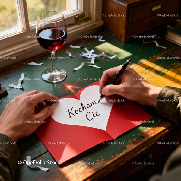 Handwriting a Romantic Valentine Note with Wine by the Window