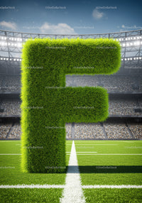 Large Grass Letter F on Football Field in Stadium