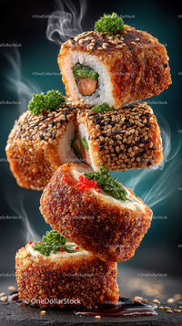 Fresh Sushi Rolls with Crispy Tempura and Vegetables for Food Lovers