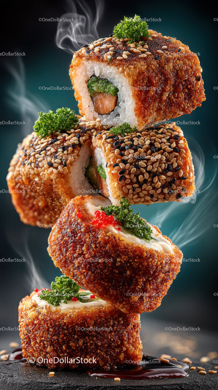 Fresh Sushi Rolls with Crispy Tempura and Vegetables for Food Lovers