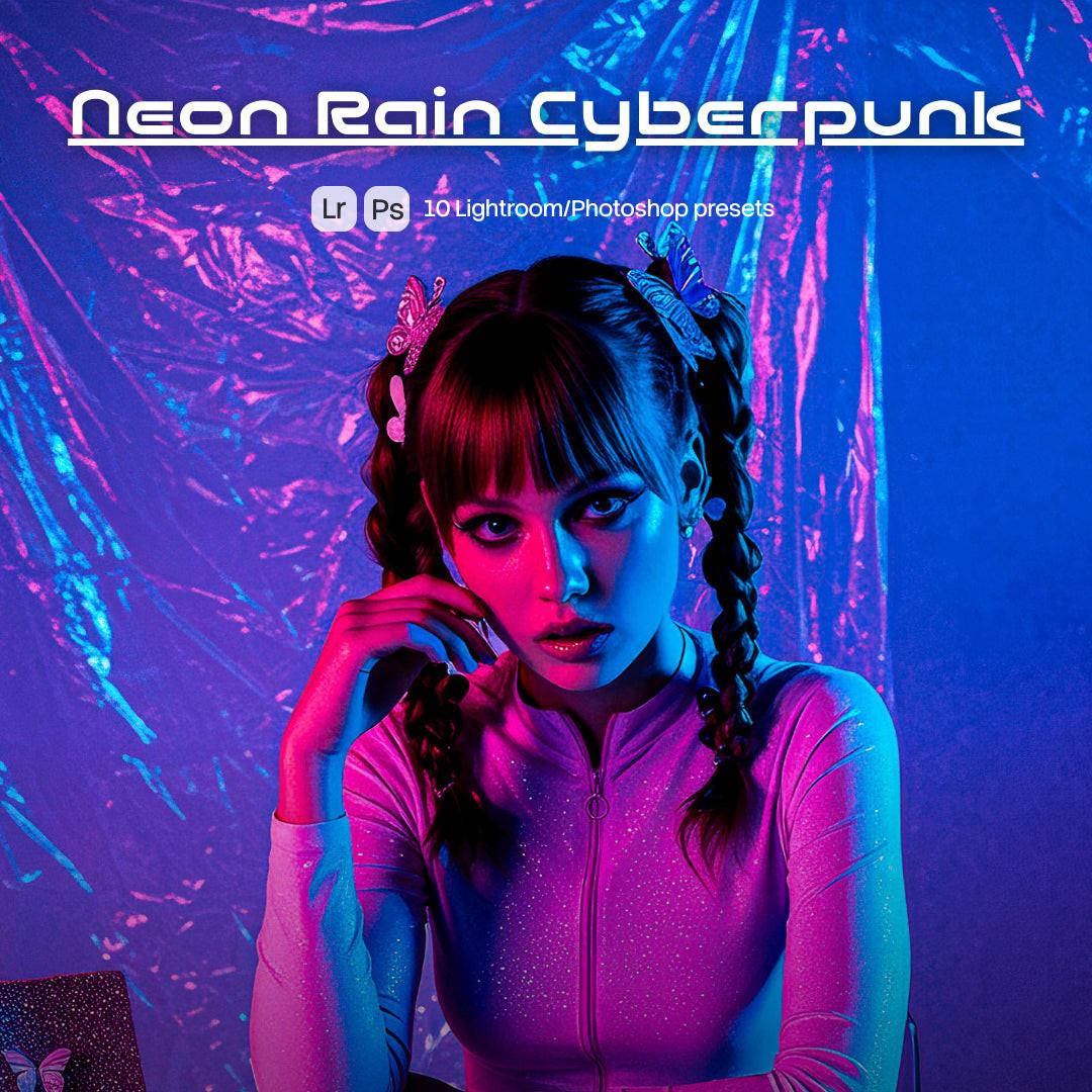 Neon Rain Cyberpunk Lightroom presets cover preview