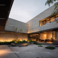 Modern Minimalist Concrete House with Stylish Garden and Lighting