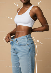 Stylish Woman Wearing Denim Jeans and White Sports Bra for Casual Fashion