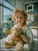 Happy Child Hugging Teddy Bear in Bright Hospital Room