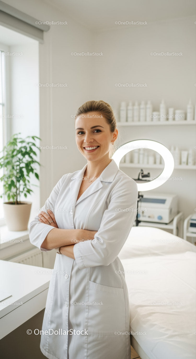 Smiling Female Medical Professional in Modern Clinic