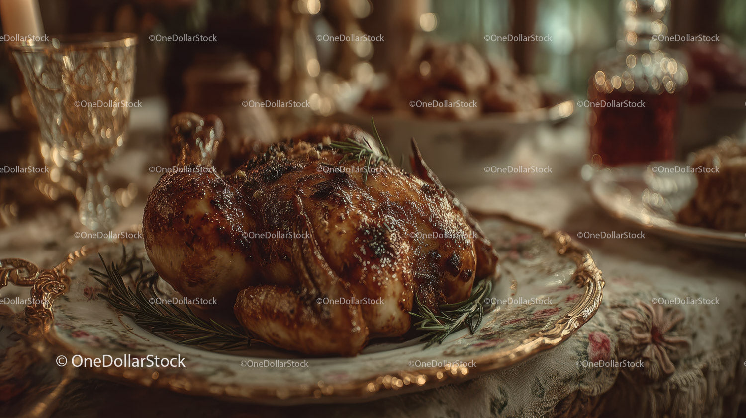 Roast Chicken on Elegant Serving Plate for Gourmet Dining